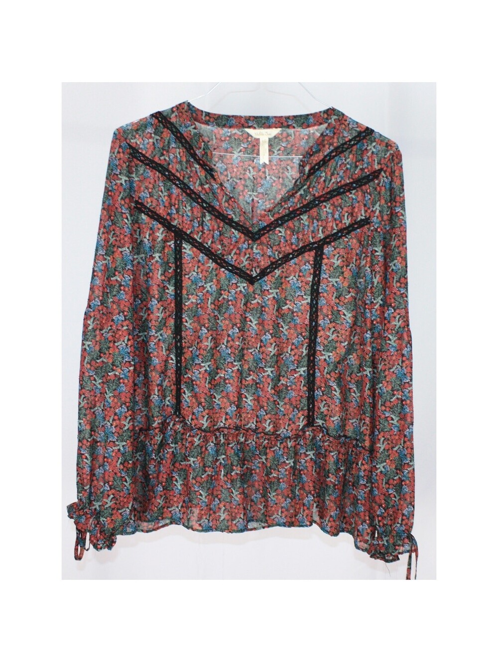 Matilda Jane Floral Boho Peasant Blouse Top XXL Velvet Trim